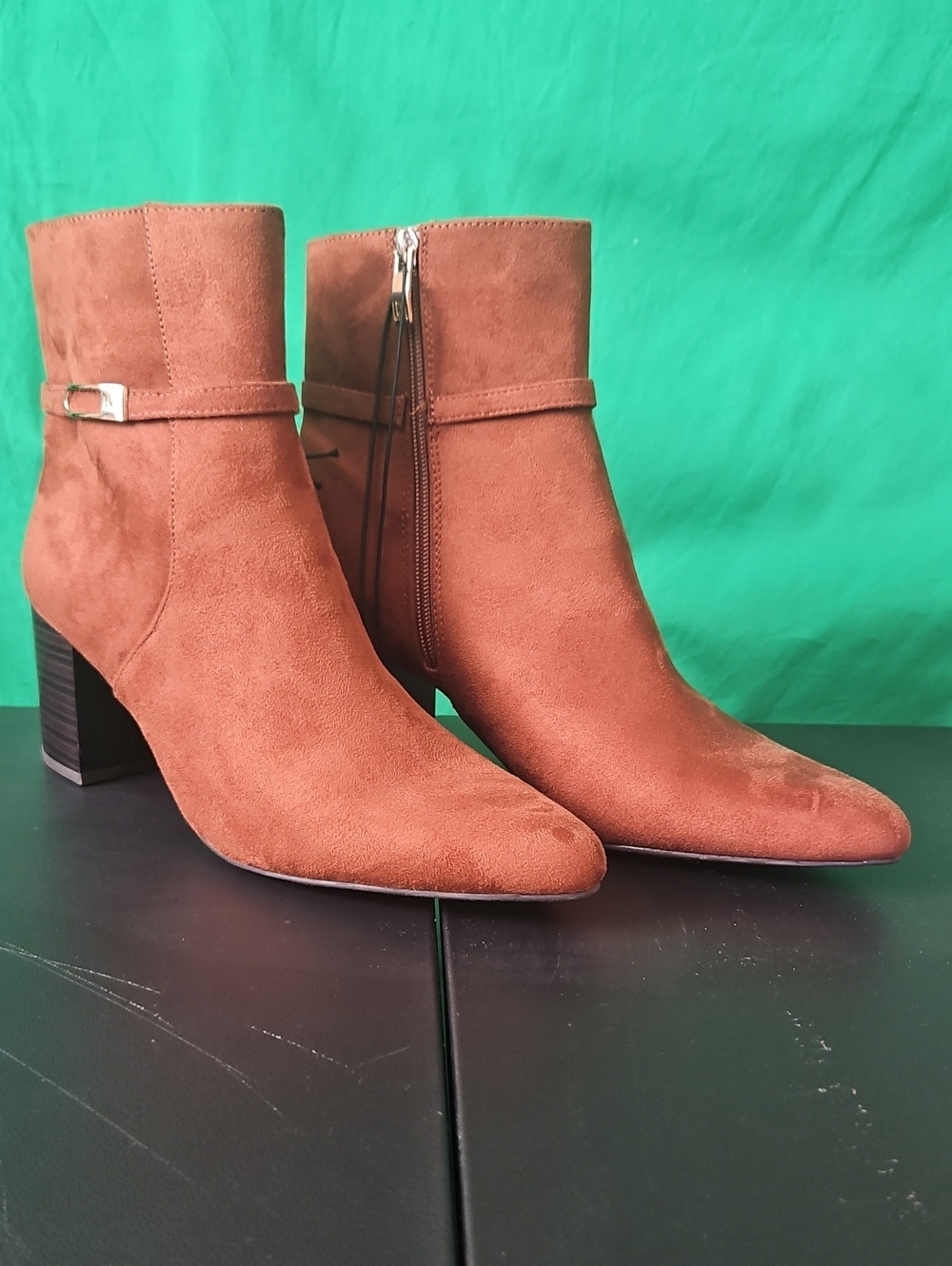 Liz Claiborne Cognac Suede Pointed Toe Ankle Booties with Block Heel